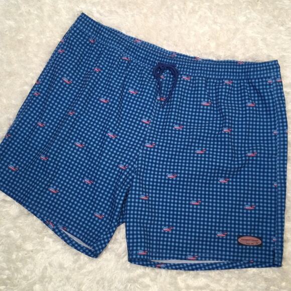Vinyard Vines Patriotic Gingham Plaid USA Whale Swim Trunks XXL Mens - Picture 1 of 5
